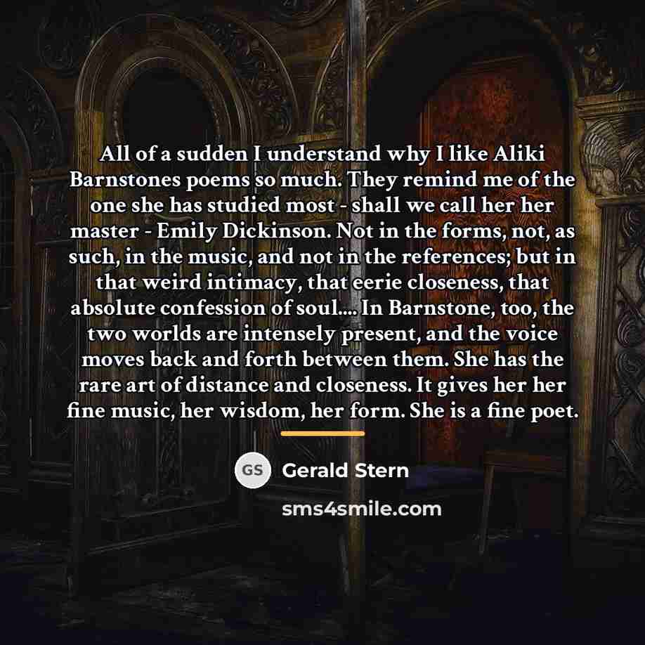 “All of a sudden I understand why I like Aliki…” quote by Gerald Stern