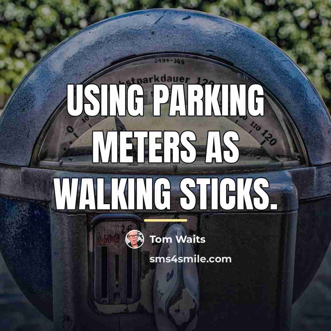 “using parking meters as walking sticks.…” quote by Tom Waits