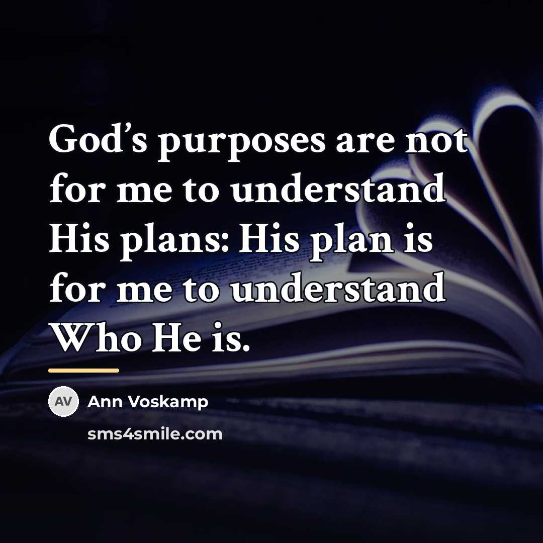 “God’s purposes are not for me to understand His plans:…” quote by Ann Voskamp