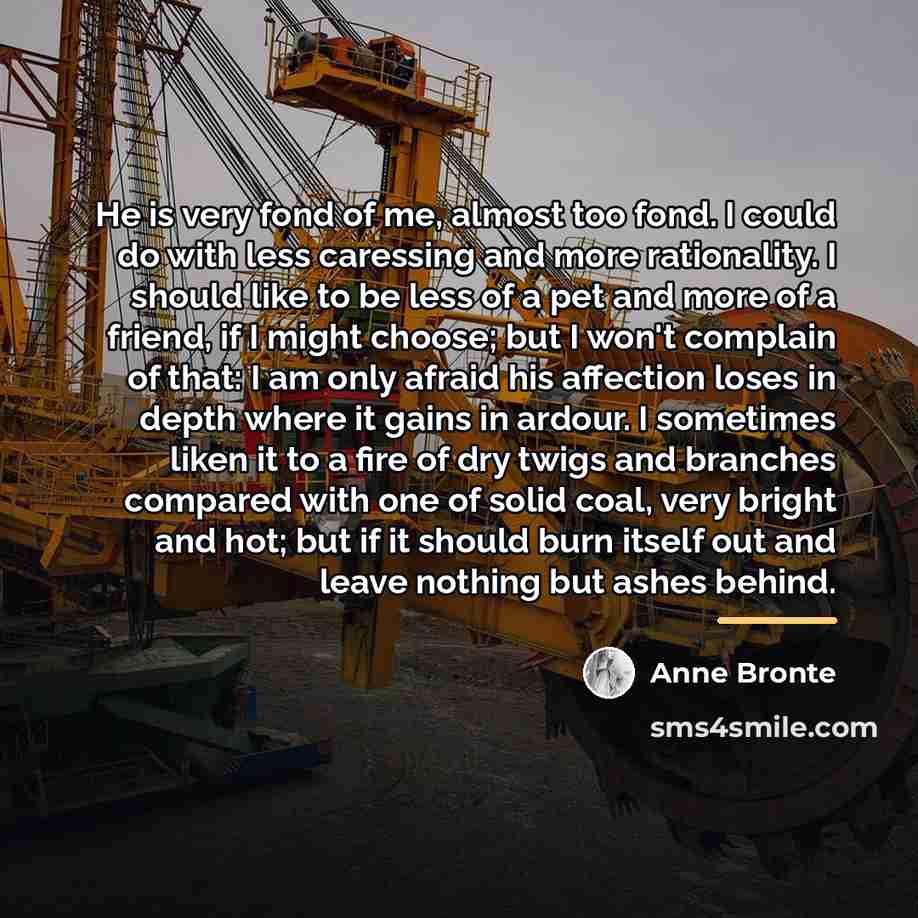“He is very fond of me, almost too fond. I…” quote by Anne Bronte