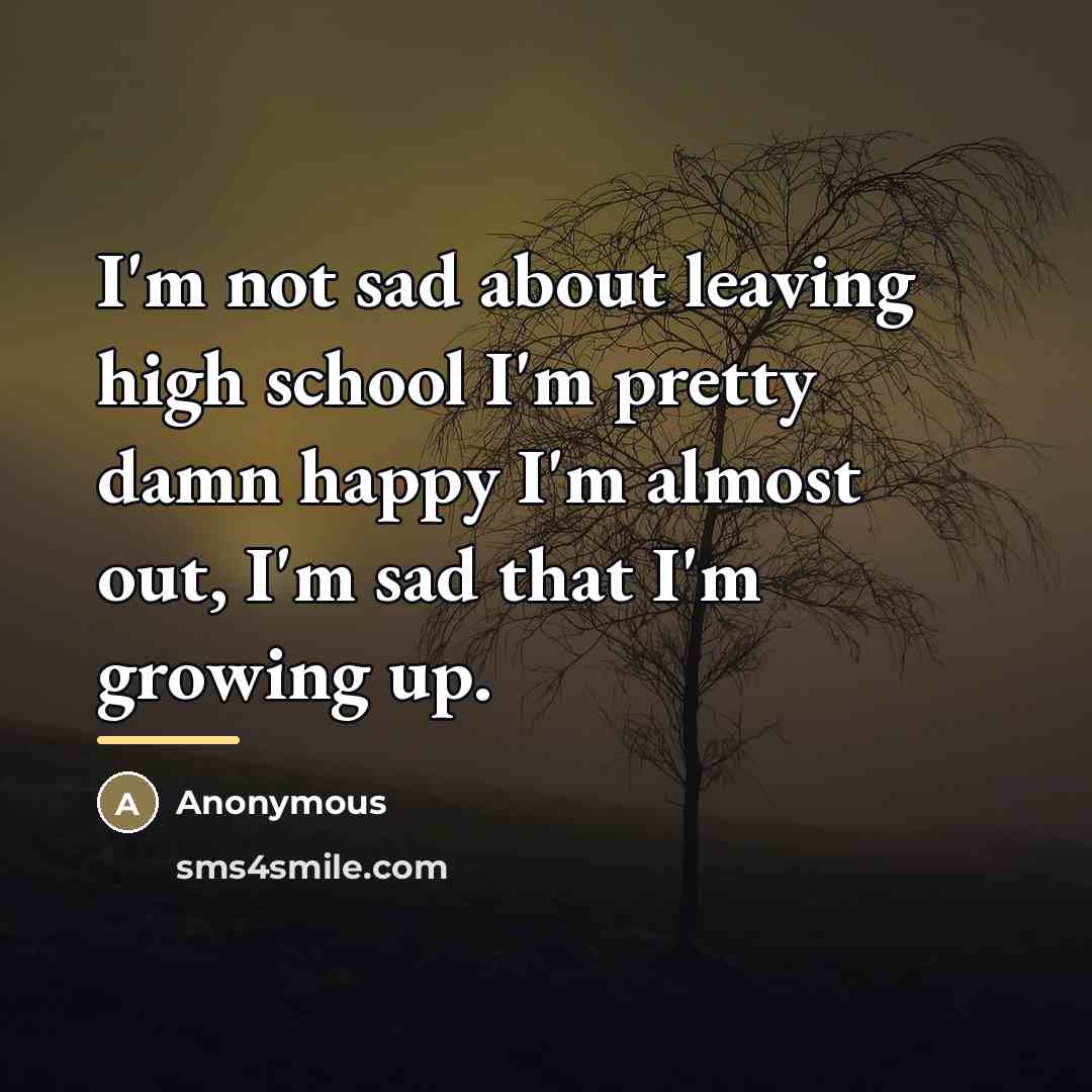 “I'm not sad about leaving high school I'm pretty damn…” quote by Anonymous