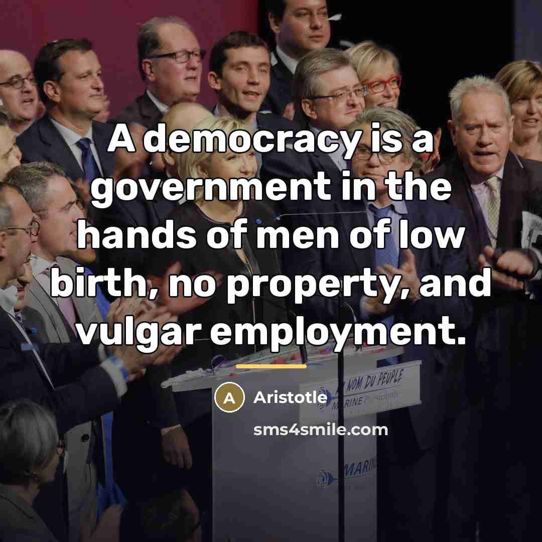 “A democracy is a government in the hands of men…” quote by Aristotle