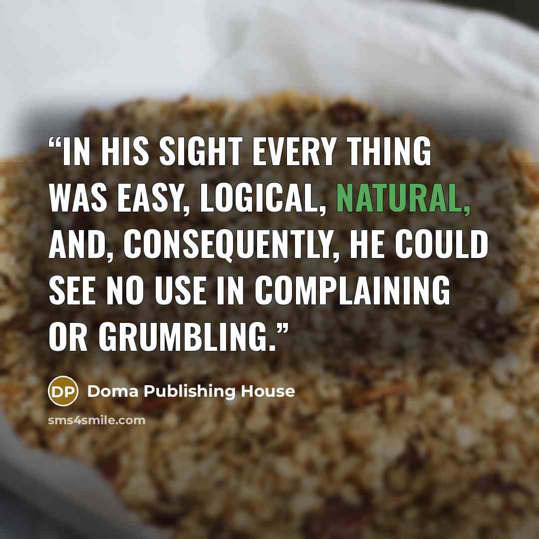 “In his sight every thing was easy, logical, natural, and, consequently, he could see no use in complaining or grumbling.” quote by Doma Publishing House