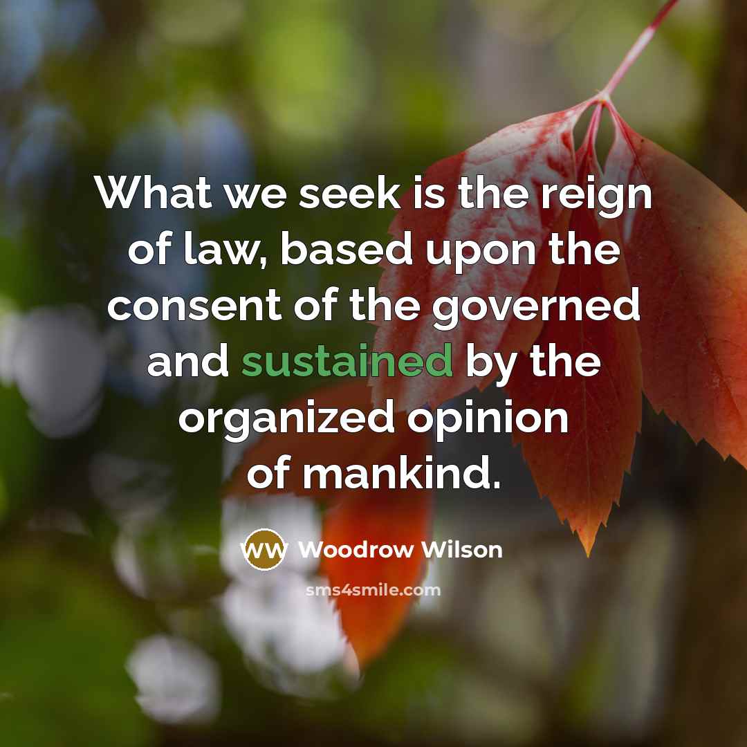 “What we seek is the reign of law, based upon…” quote by Woodrow Wilson