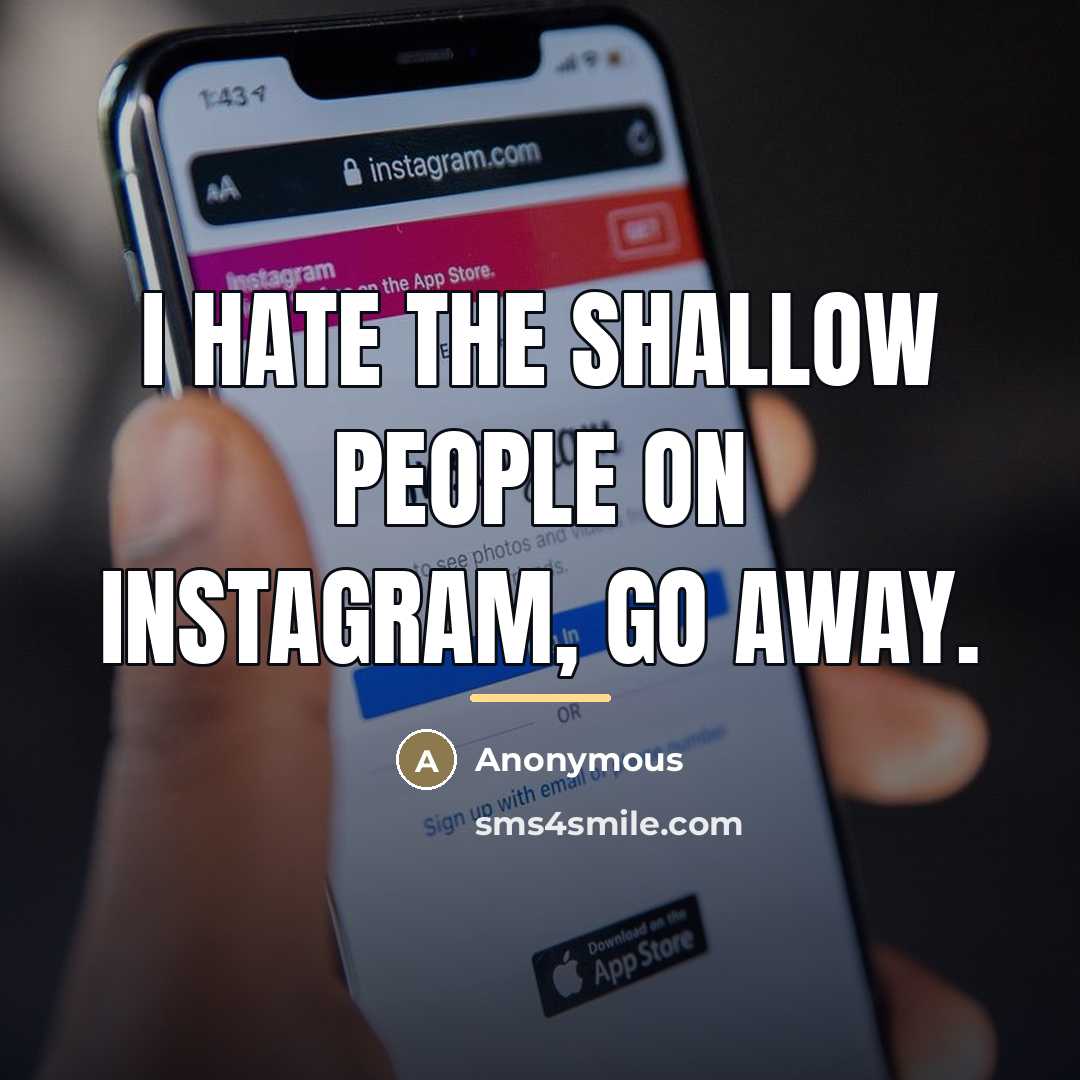 “I hate the shallow people on Instagram, go away.…” quote by Anonymous