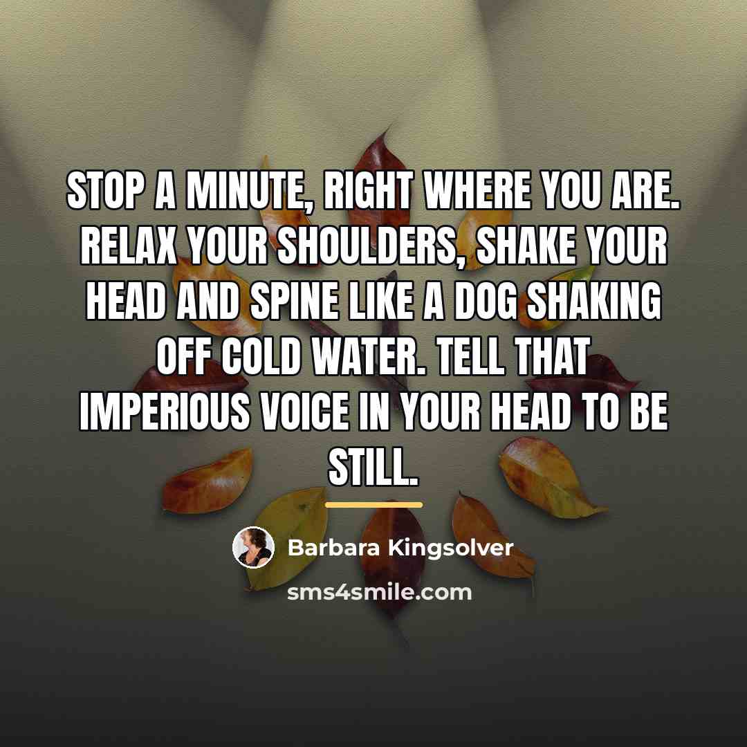 “Stop a minute, right where you are. Relax your shoulders,…” quote by Barbara Kingsolver