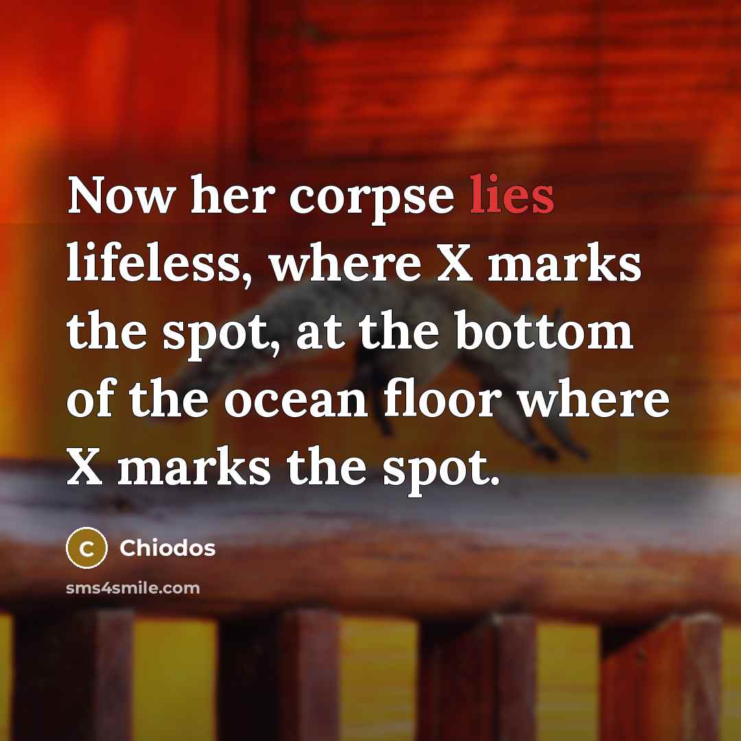 “Now her corpse lies lifeless, where X marks the spot,…” quote by Chiodos
