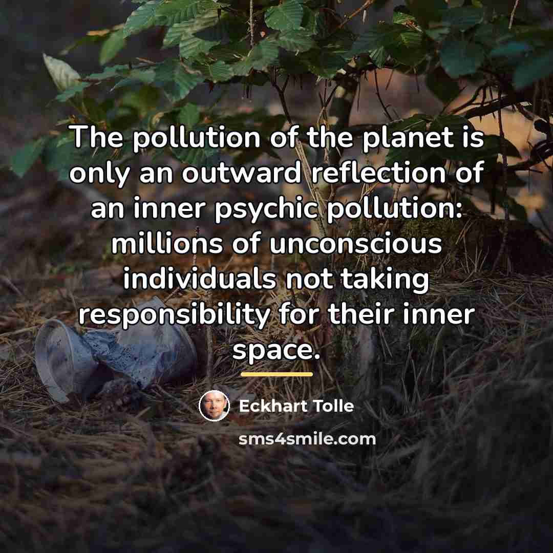 “The pollution of the planet is only an outward reflection…” quote by Eckhart Tolle