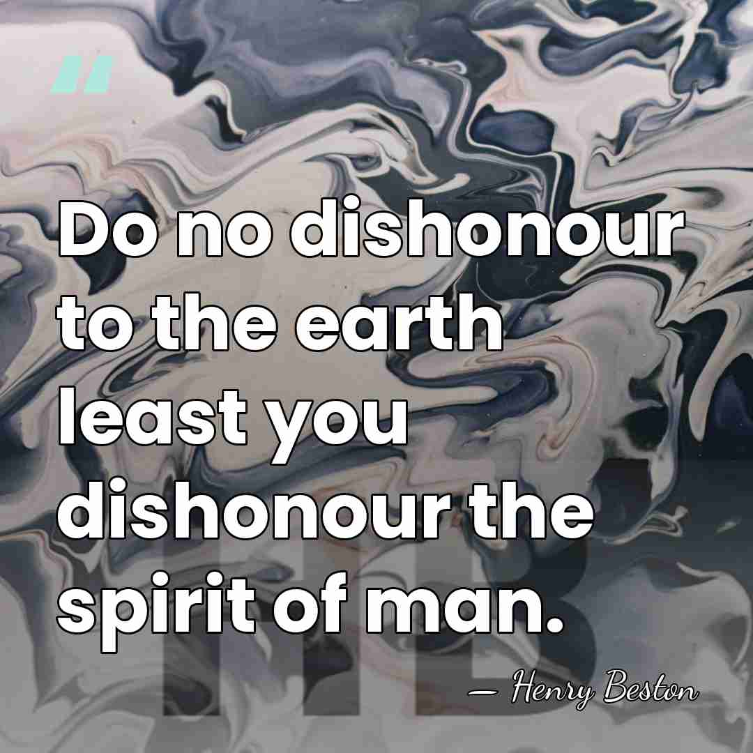 Do no dishonour to the earth least you dishonour the spirit of&hellip; - Henry Beston
