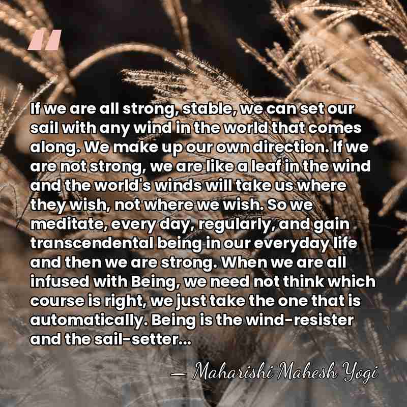 If we are all strong, stable, we can set our sail with&hellip; - Maharishi Mahesh Yogi