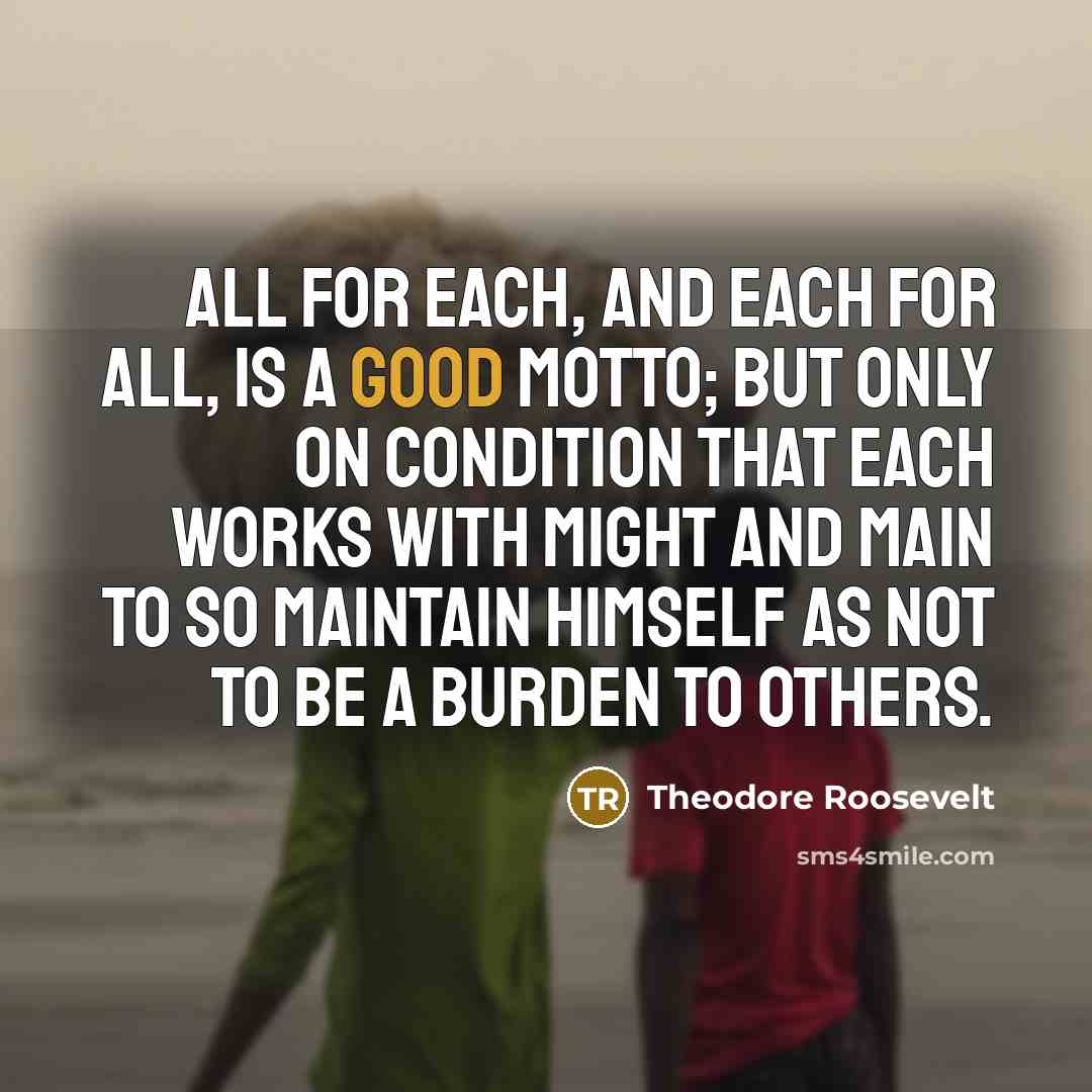 “All for each, and each for all, is a good…” quote by Theodore Roosevelt