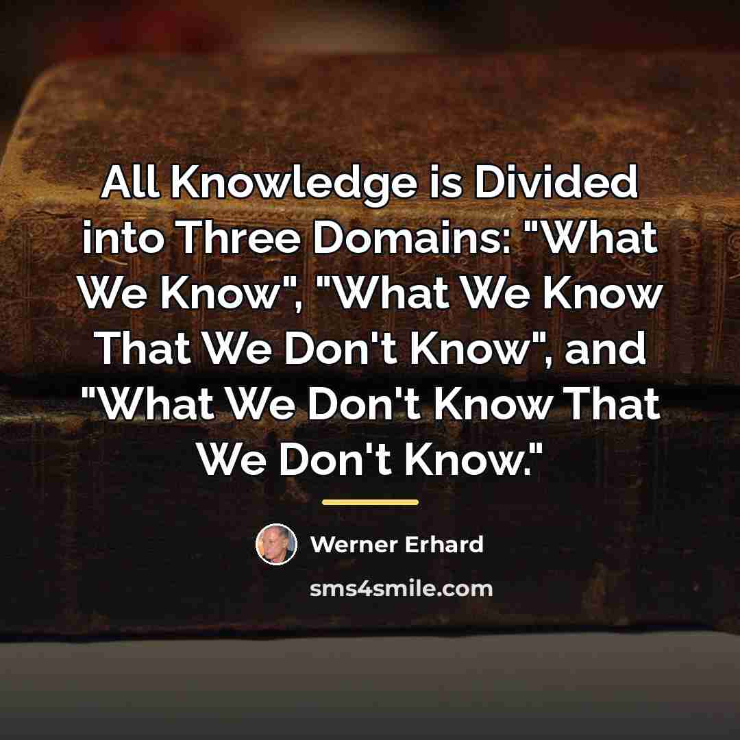 “All Knowledge is Divided into Three Domains: "What We Know",…” quote by Werner Erhard
