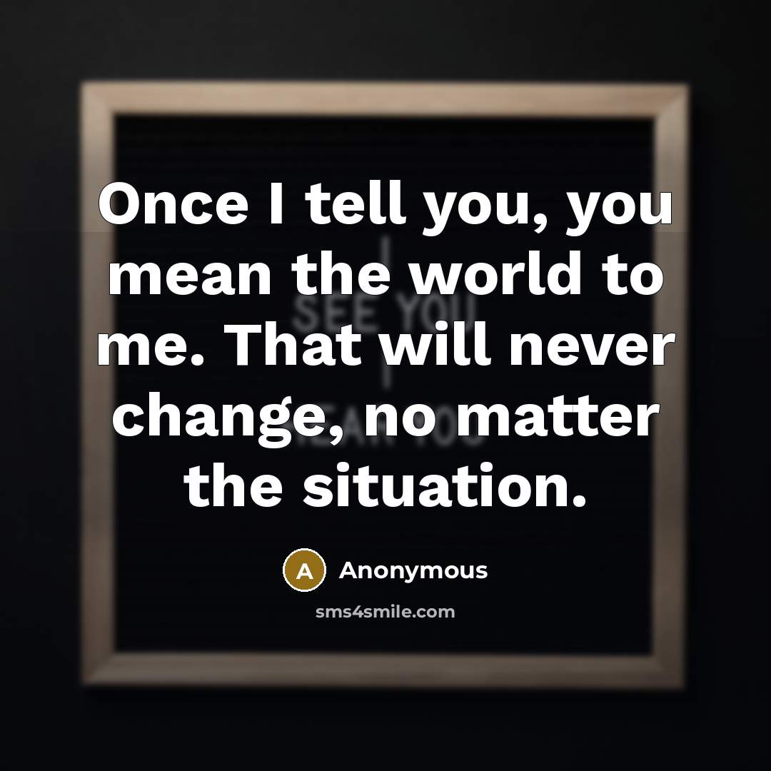 “Once I tell you, you mean the world to me. That will never change, no matter the situation.” quote by Anonymous