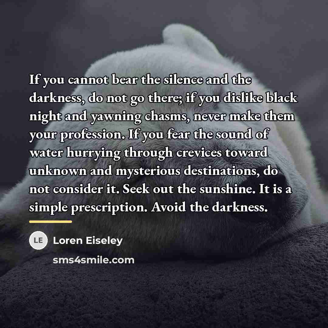 “If you cannot bear the silence and the darkness, do…” quote by Loren Eiseley