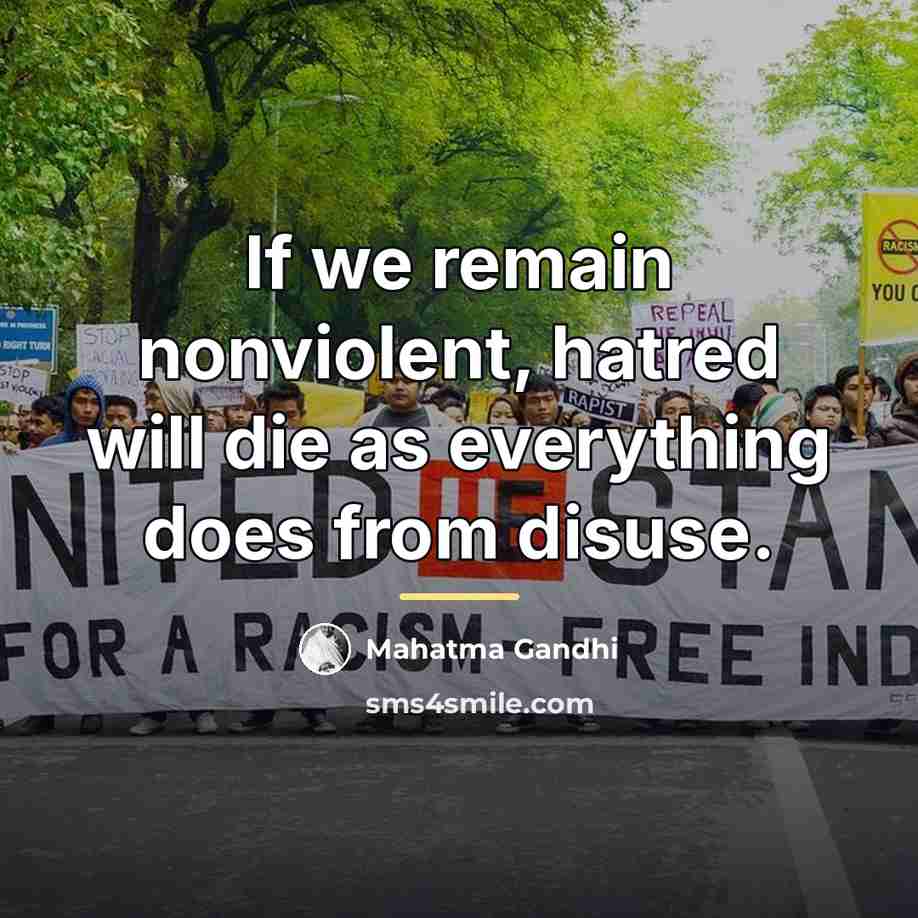 “If we remain nonviolent, hatred will die as everything does…” quote by Mahatma Gandhi