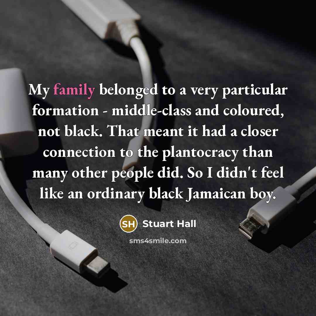 “My family belonged to a very particular formation - middle-class…” quote by Stuart Hall