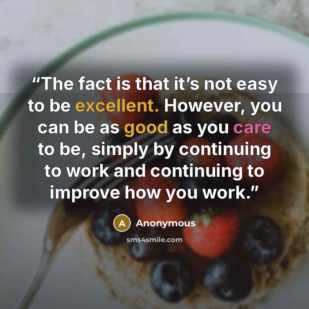 “The fact is that it’s not easy to be excellent. However, you can be as good as you care to be, simply by continuing to work and continuing to improve how you work.” quote by Anonymous