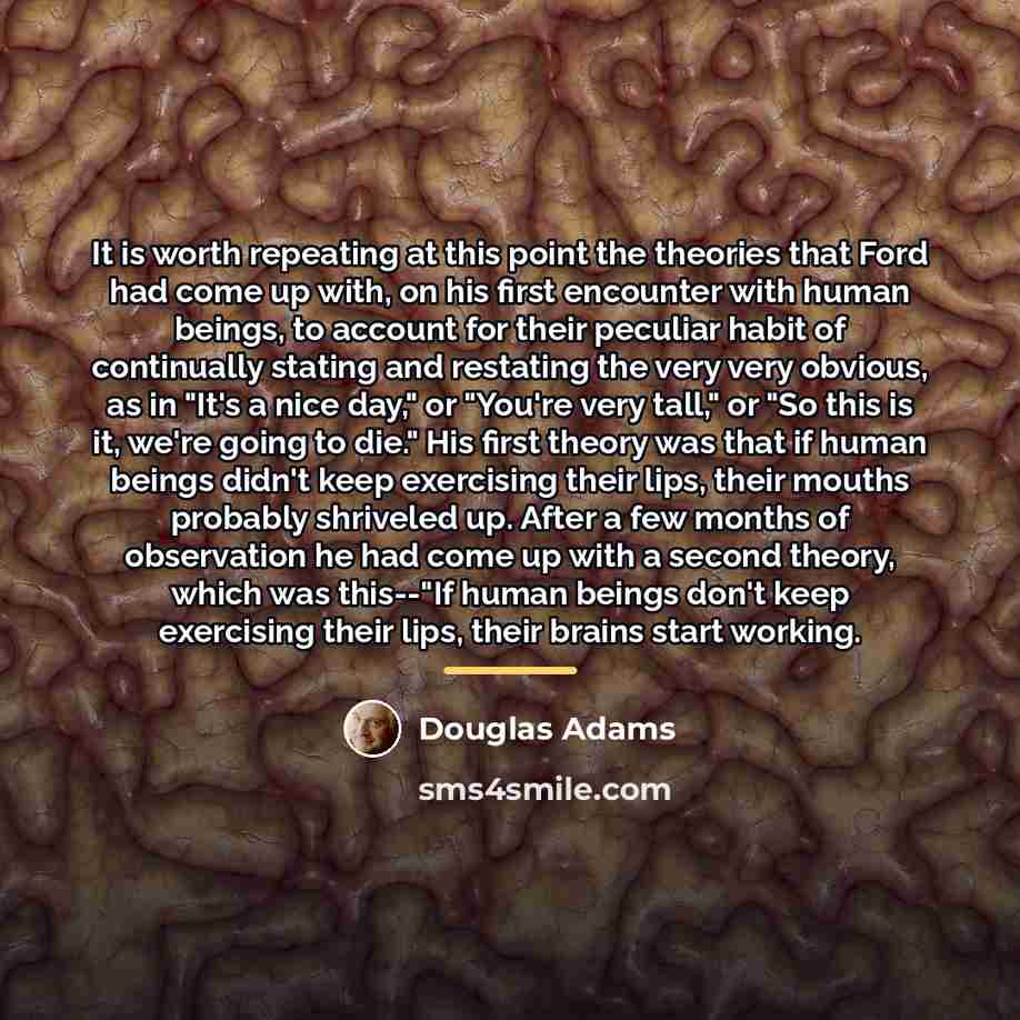 “It is worth repeating at this point the theories that…” quote by Douglas Adams