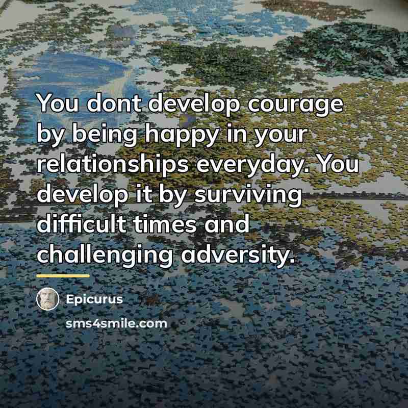 “You dont develop courage by being happy in your relationships…” quote by Epicurus