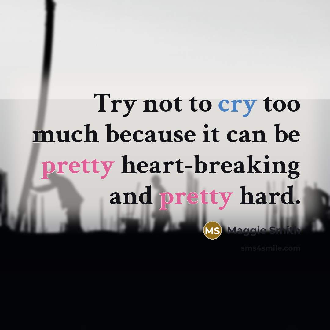 “Try not to cry too much because it can be pretty heart-breaking and pretty hard.” quote by Maggie Smith
