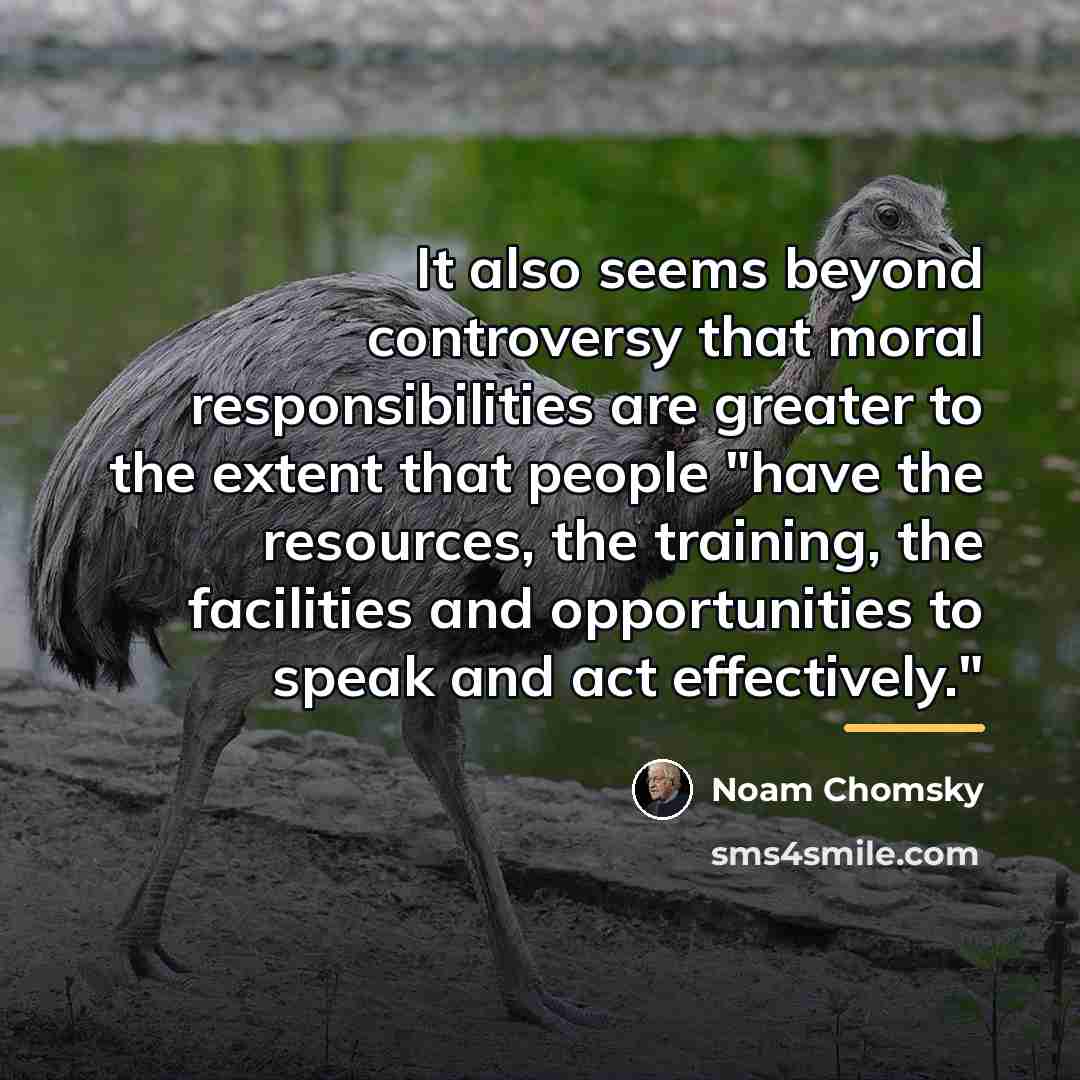“It also seems beyond controversy that moral responsibilities are greater…” quote by Noam Chomsky