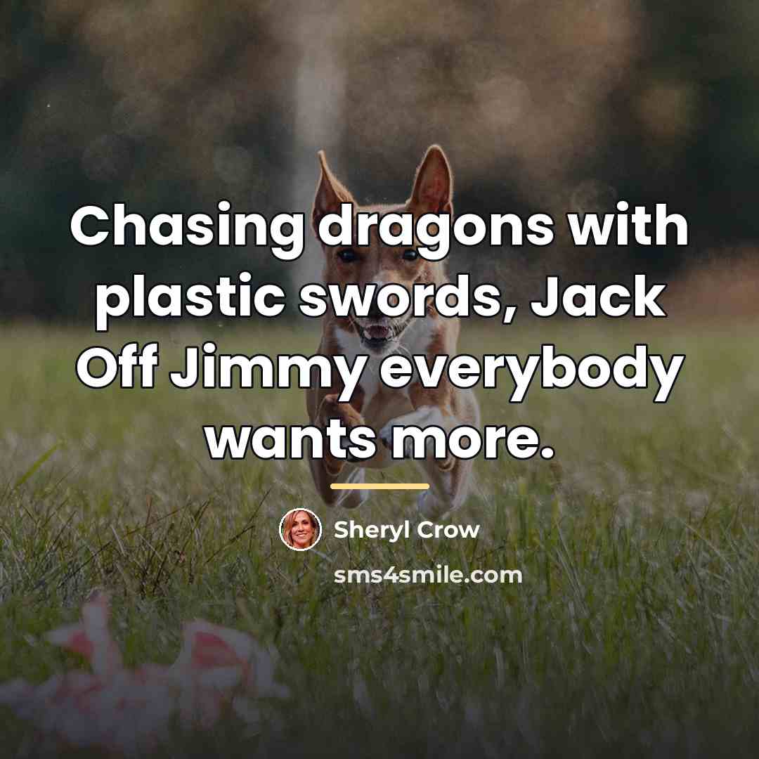 “Chasing dragons with plastic swords, Jack Off Jimmy everybody wants…” quote by Sheryl Crow