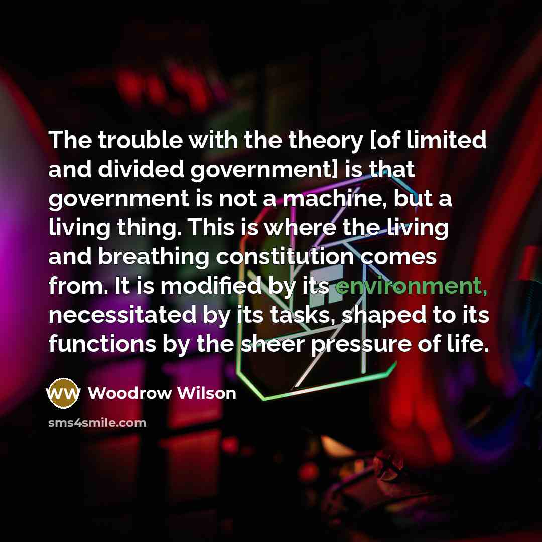 “The trouble with the theory [of limited and divided government]…” quote by Woodrow Wilson