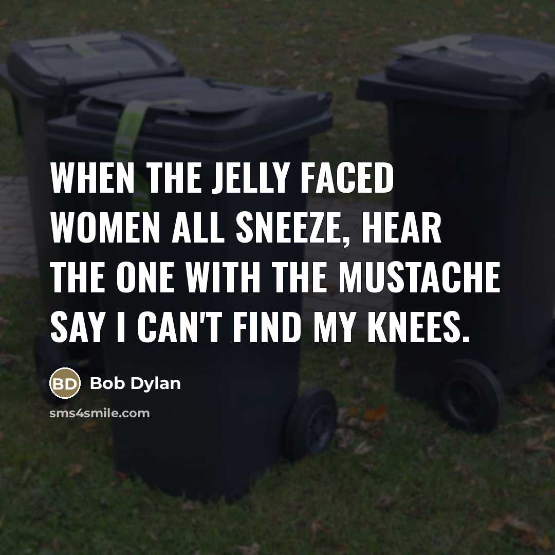 “When the jelly faced women all sneeze, hear the one…” quote by Bob Dylan