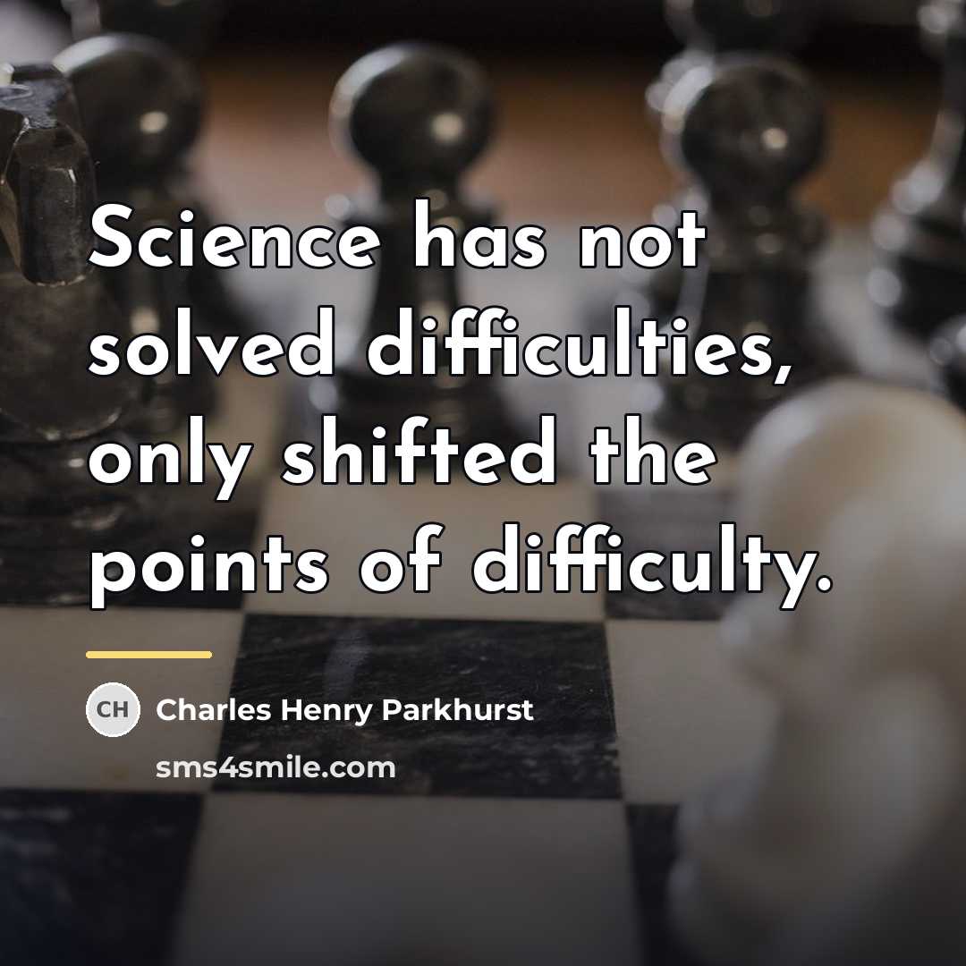 “Science has not solved difficulties, only shifted the points of…” quote by Charles Henry Parkhurst