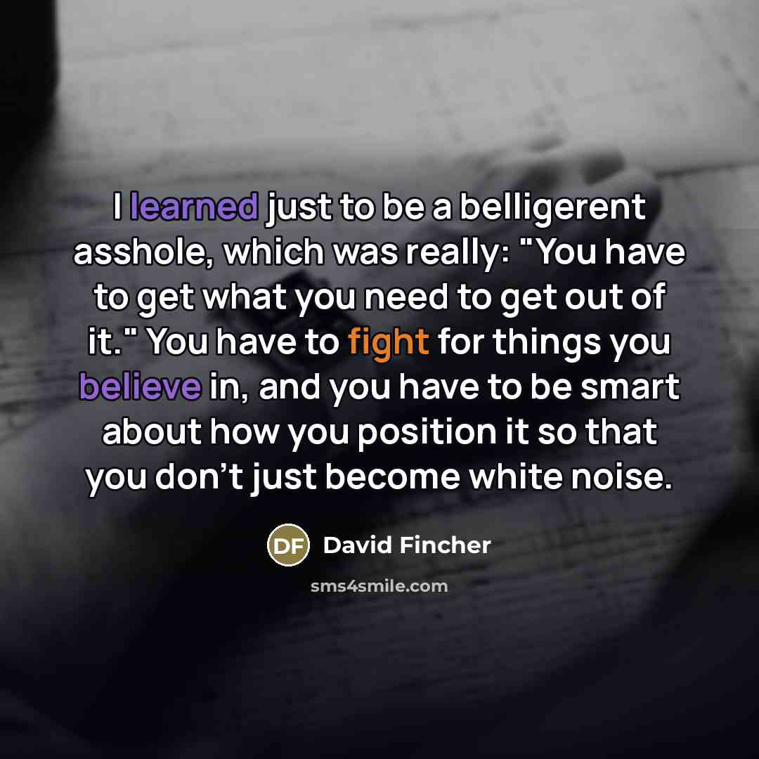 “I learned just to be a belligerent asshole, which was…” quote by David Fincher