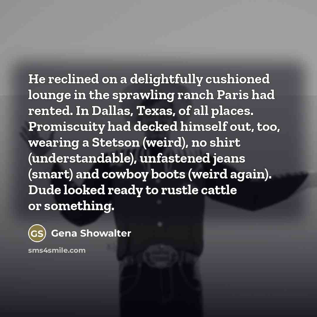 “He reclined on a delightfully cushioned lounge in the sprawling…” quote by Gena Showalter