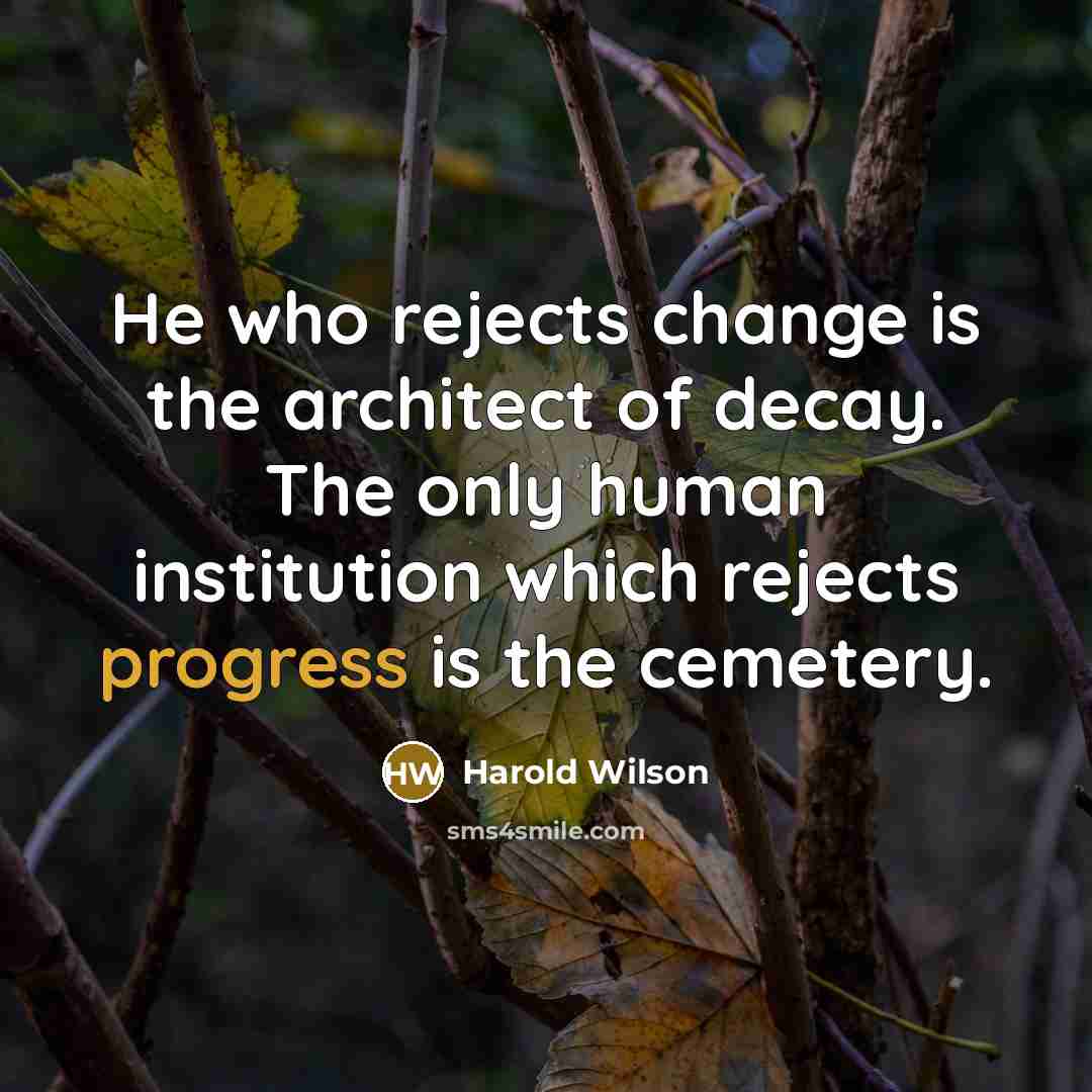 “He who rejects change is the architect of decay. The…” quote by Harold Wilson