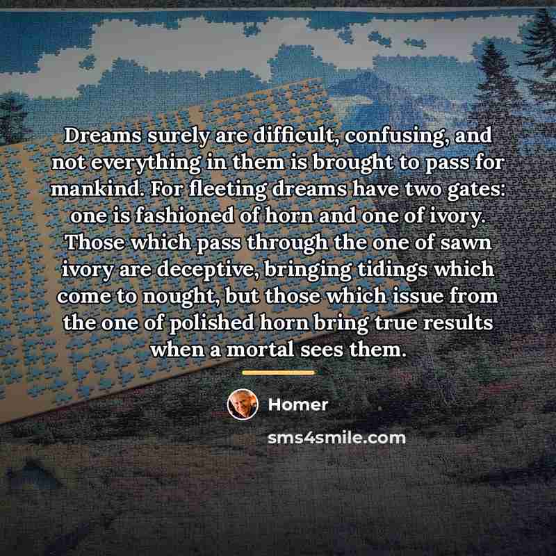 “Dreams surely are difficult, confusing, and not everything in them…” quote by Homer