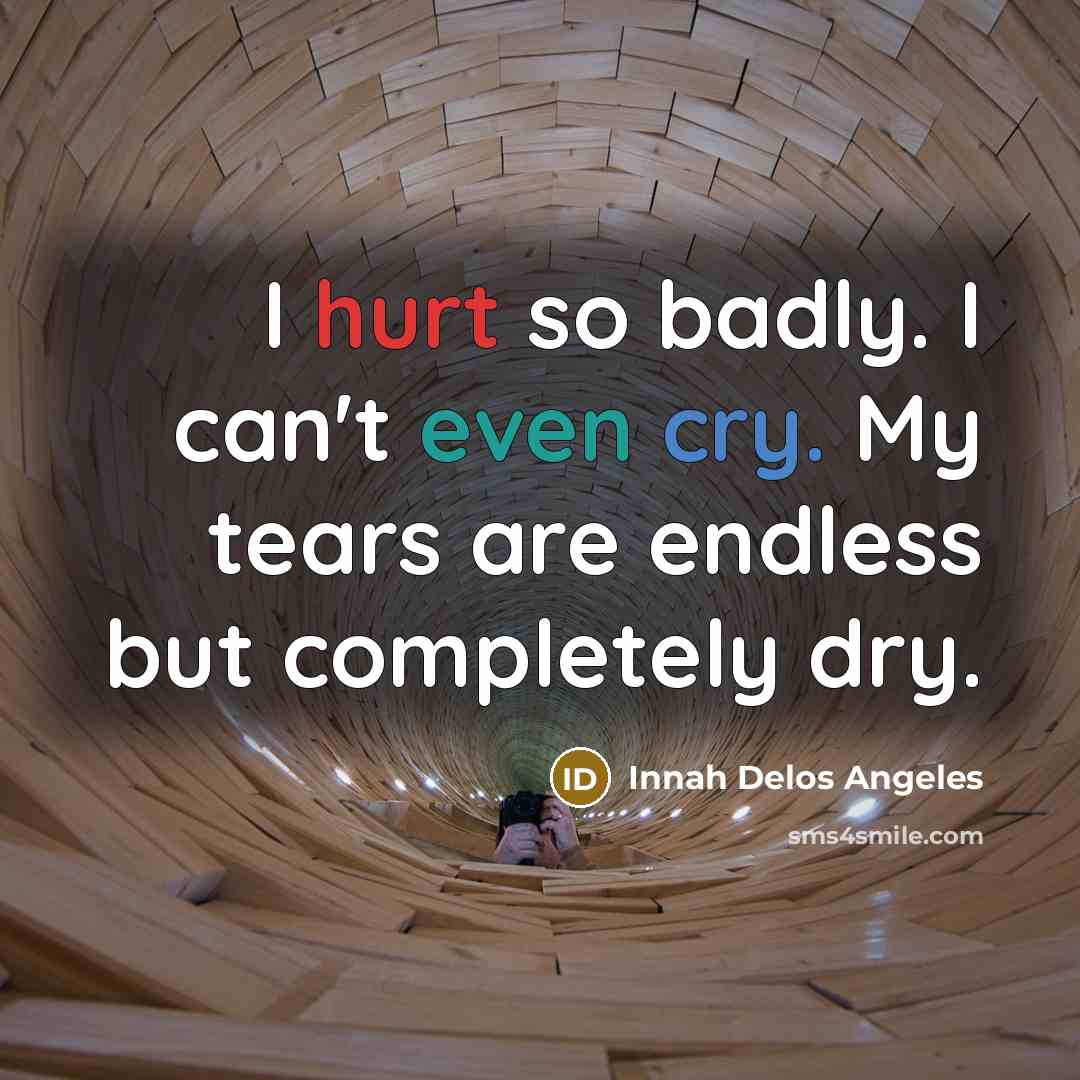“I hurt so badly. I can't even cry. My tears…” quote by Innah Delos Angeles