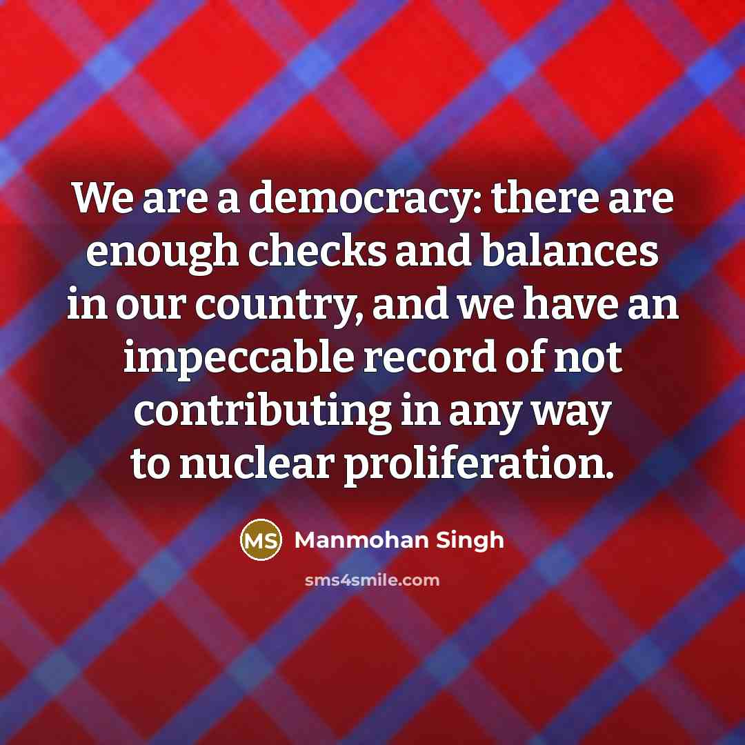 “We are a democracy: there are enough checks and balances…” quote by Manmohan Singh