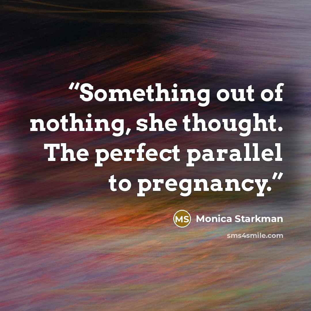 “Something out of nothing, she thought. The perfect parallel to pregnancy.” quote by Monica Starkman