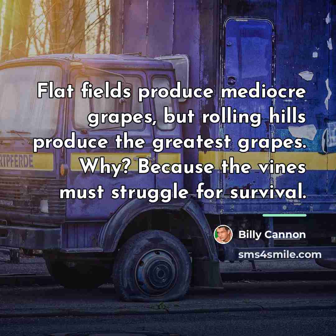“Flat fields produce mediocre grapes, but rolling hills produce the…” quote by Billy Cannon