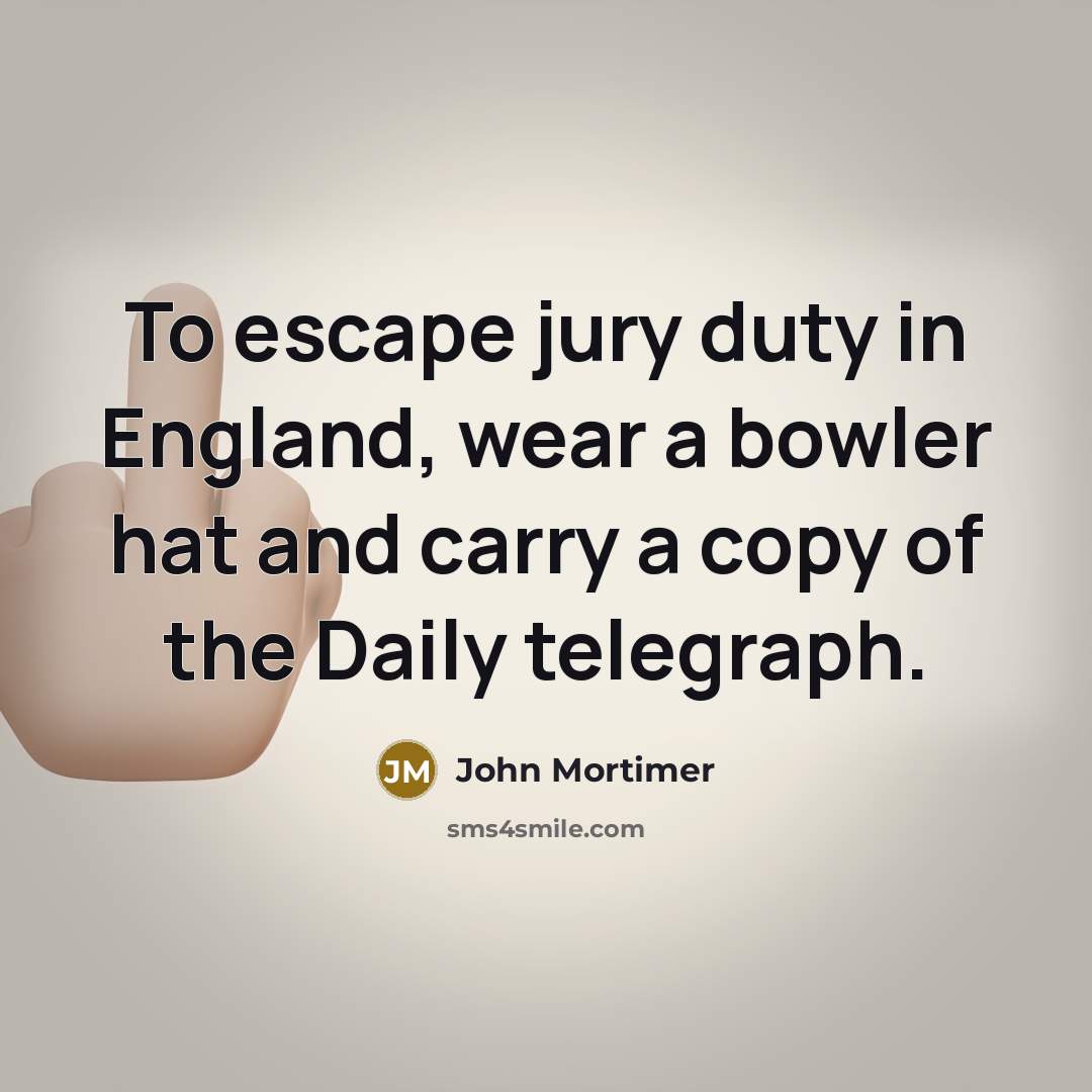 “To escape jury duty in England, wear a bowler hat…” quote by John Mortimer