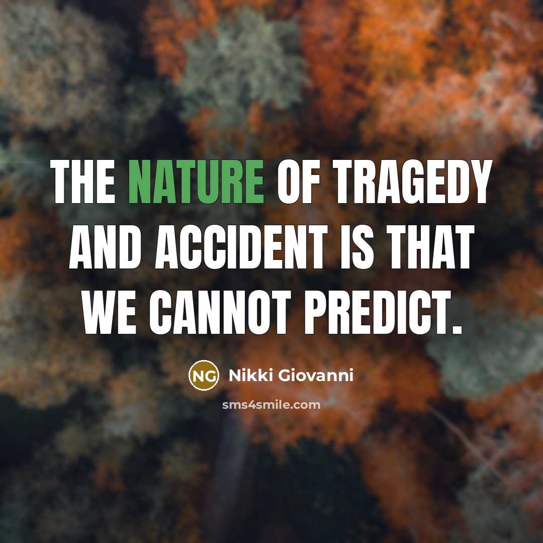 “The nature of tragedy and accident is that we cannot predict.” quote by Nikki Giovanni