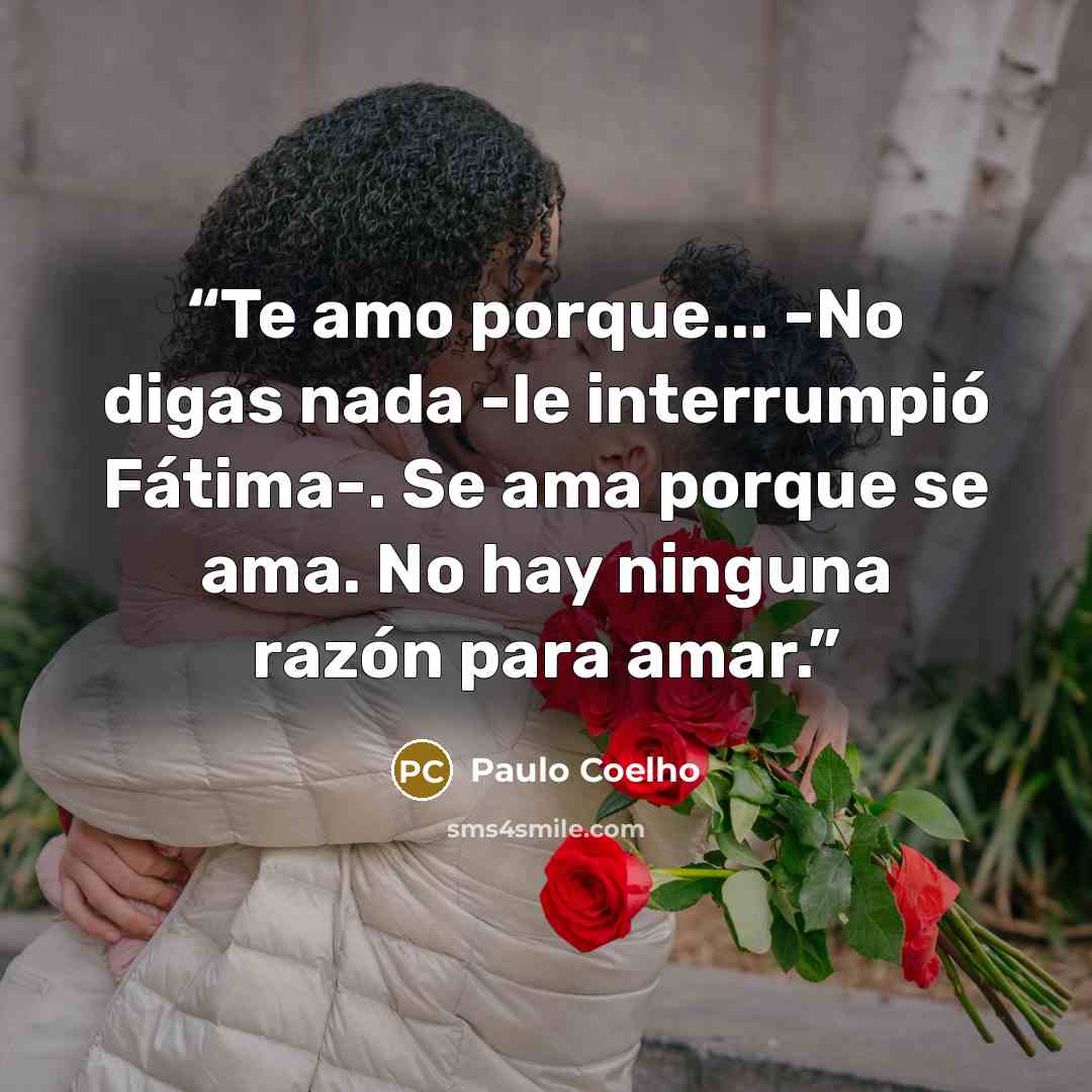 “Te amo porque... -No digas nada -le interrumpió Fátima-. Se ama porque se ama. No hay ninguna razón para amar.” quote by Paulo Coelho