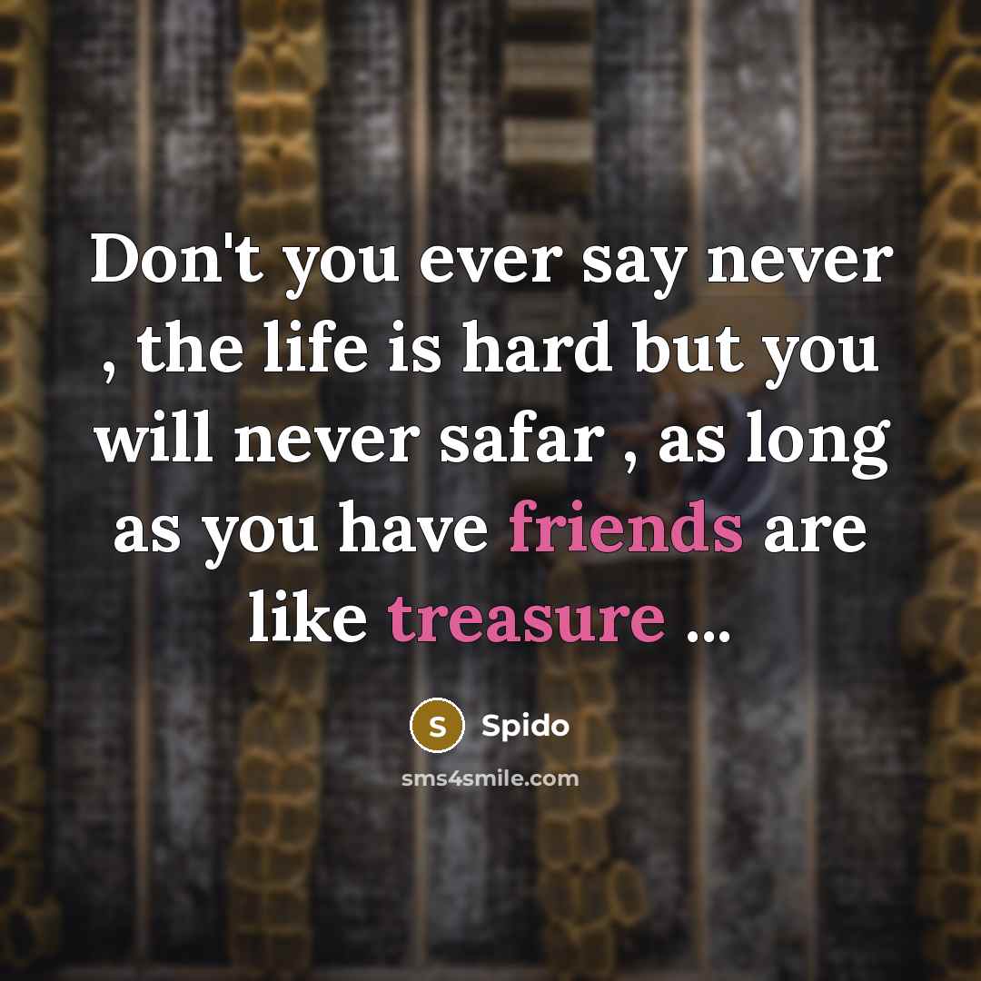 “Don't you ever say never , the life is hard but you will never safar , as long as you have friends are like treasure ...” quote by Spido