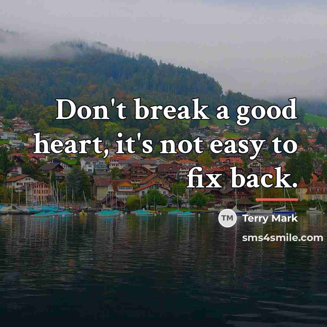 “Don't break a good heart, it's not easy to fix…” quote by Terry Mark