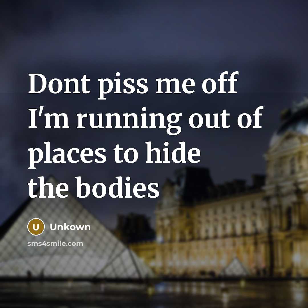 “Dont piss me off I'm running out of places to hide the bodies” quote by Unkown
