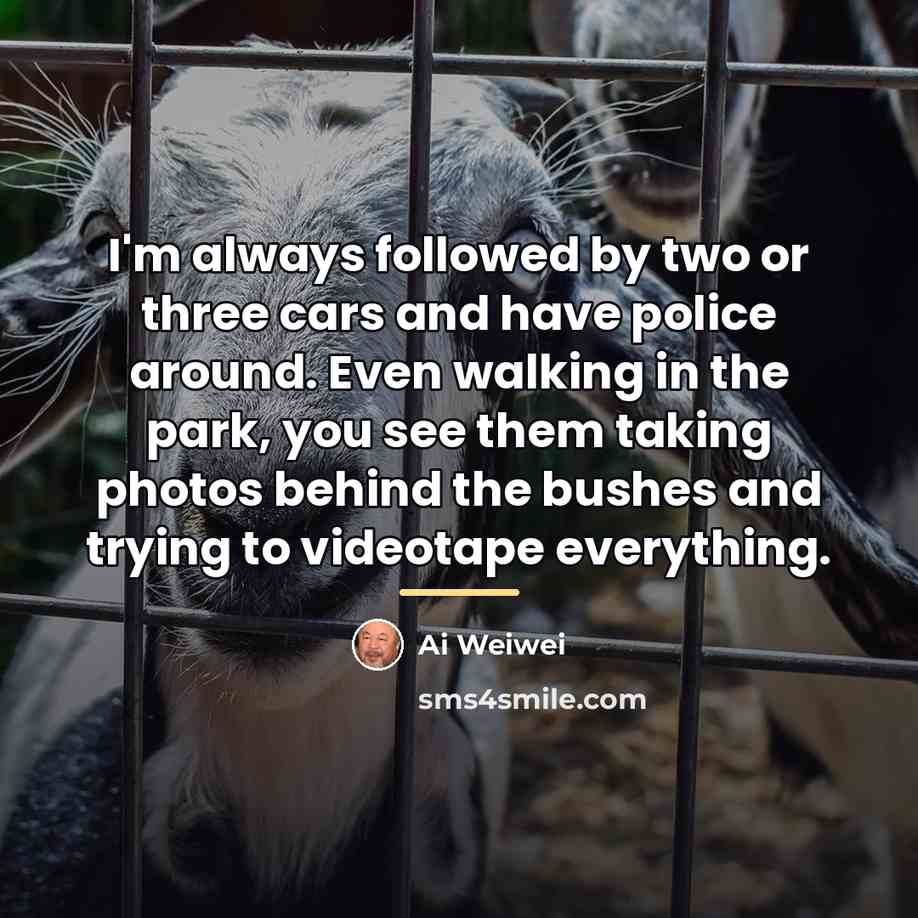 “I'm always followed by two or three cars and have…” quote by Ai Weiwei