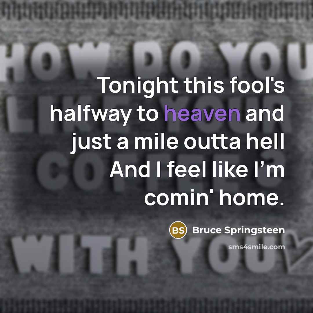 “Tonight this fool's halfway to heaven and just a mile…” quote by Bruce Springsteen