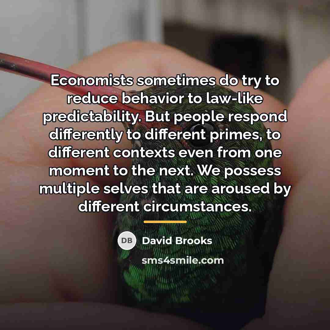 “Economists sometimes do try to reduce behavior to law-like predictability.…” quote by David Brooks