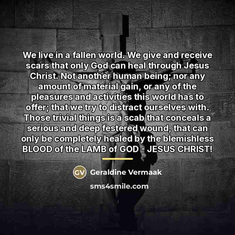 “We live in a fallen world. We give and receive…” quote by Geraldine Vermaak