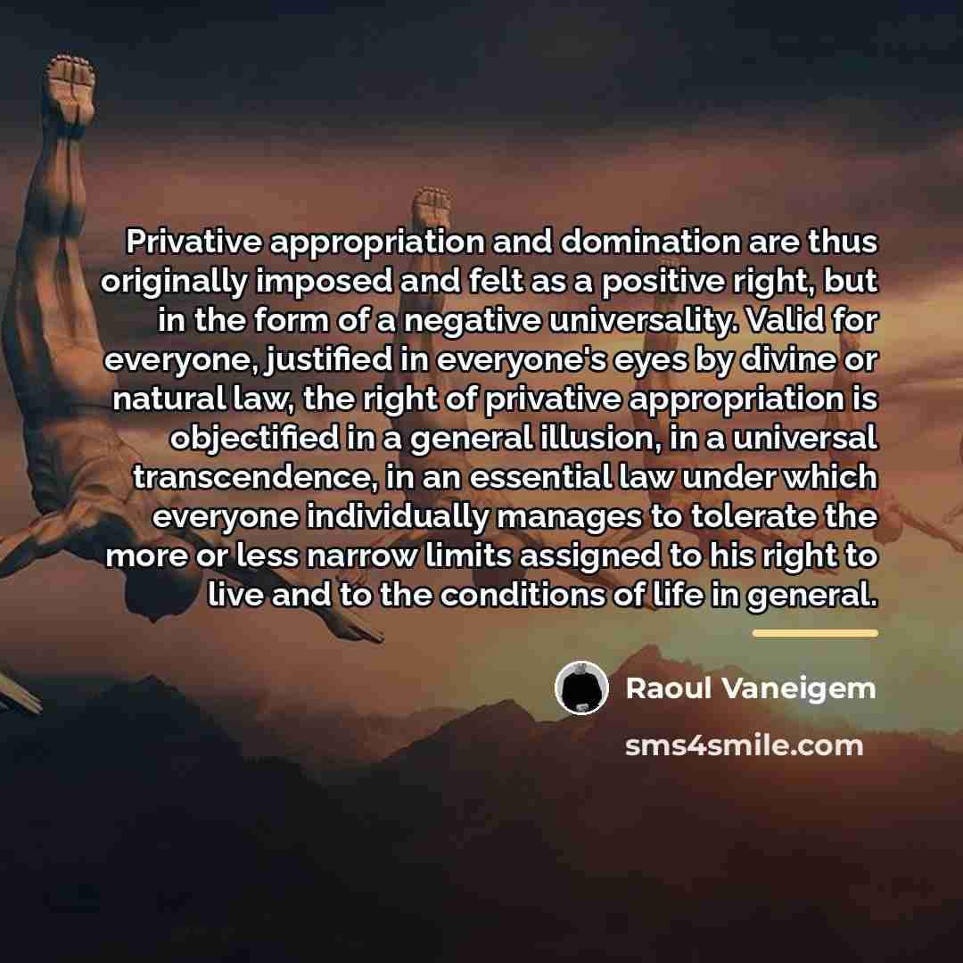 “Privative appropriation and domination are thus originally imposed and felt…” quote by Raoul Vaneigem