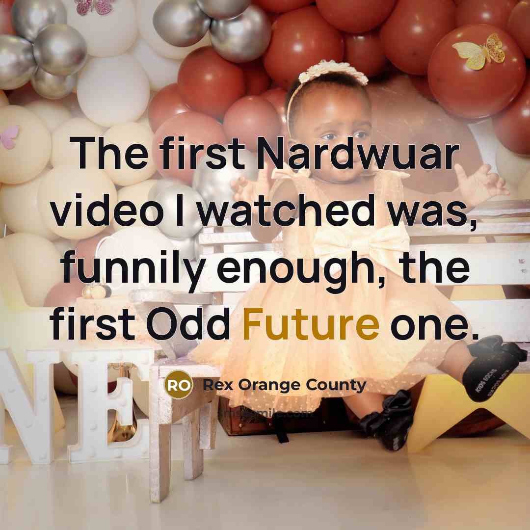 “The first Nardwuar video I watched was, funnily enough, the…” quote by Rex Orange County