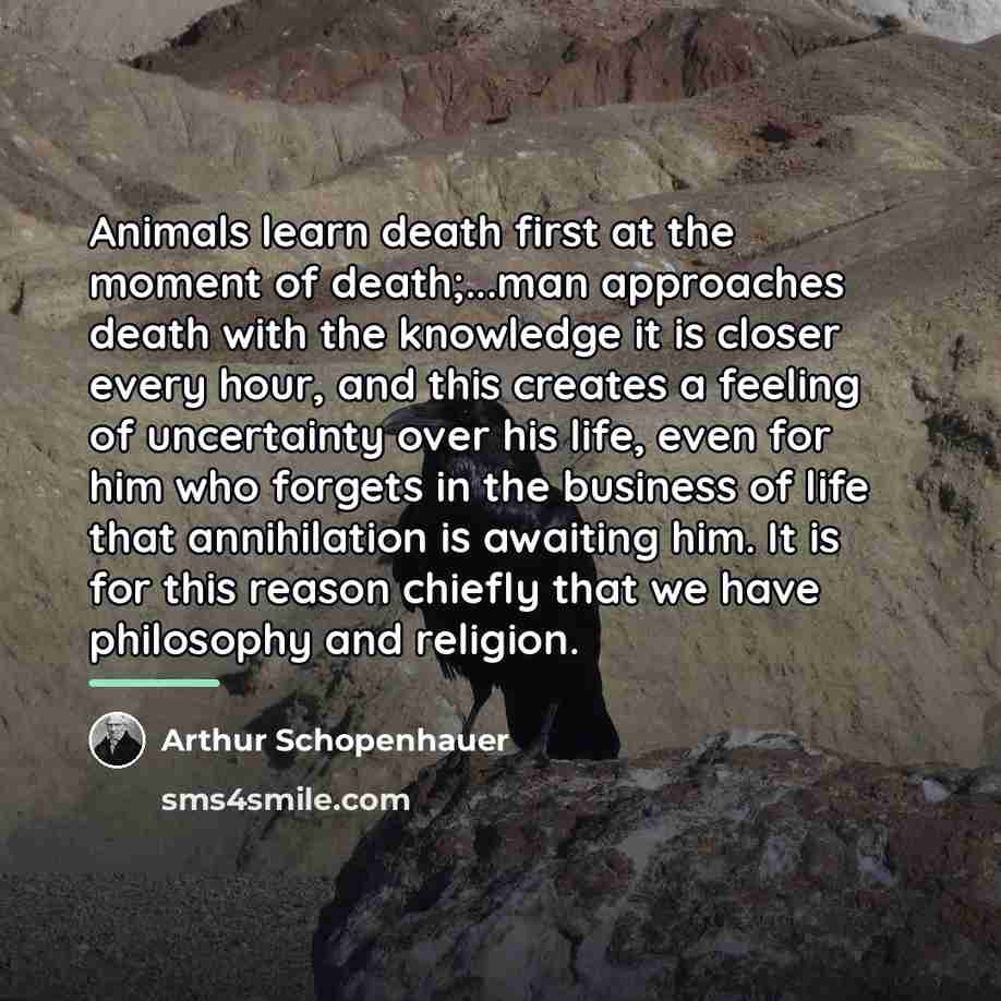“Animals learn death first at the moment of death;...man approaches…” quote by Arthur Schopenhauer